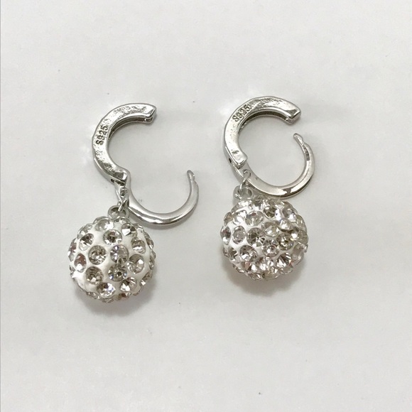 Silver 925 Crystal Ball Stud Dangle Party Earrings - Picture 2 of 4